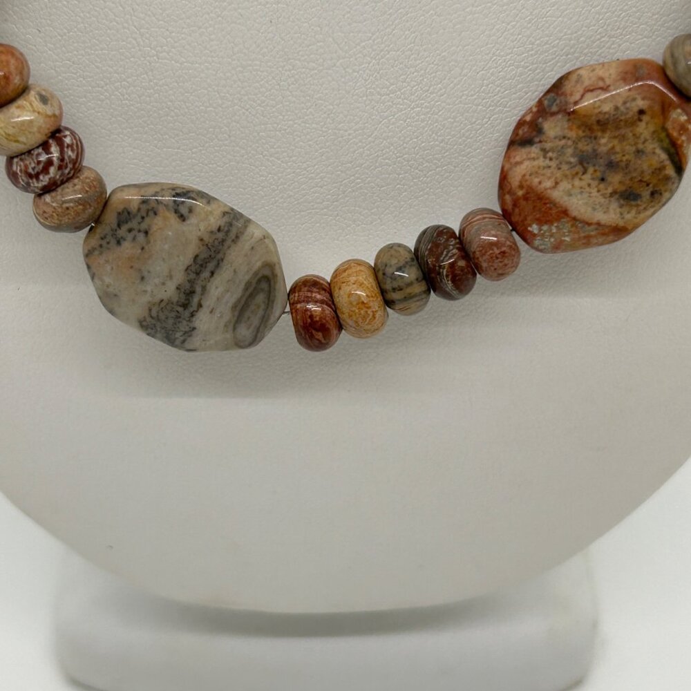 Handcrafted Jasper Necklace Multi-Color Beaded Earth Tone Artisan Stone 20" - Picture 7 of 13